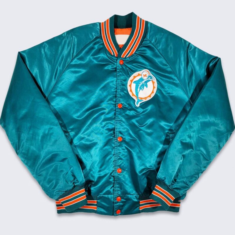 80s Miami Dolphins Bomber Aqua Satin Jacket