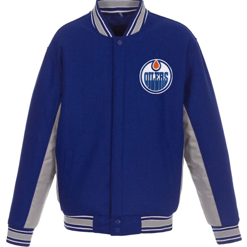 Royal/Gray Edmonton Oilers Accent Wool Poly-Twill Varsity Jacket