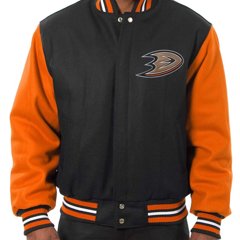Anaheim Ducks Varsity Black and Orange Jacket
