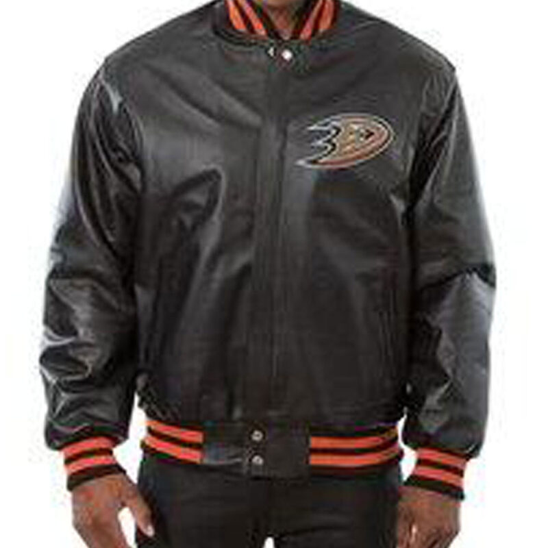 Anaheim Ducks Varsity Black Leather Jacket