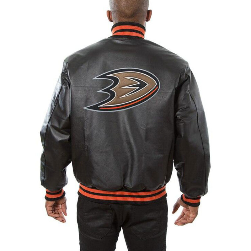 Anaheim Ducks Varsity Black Leather Jacket