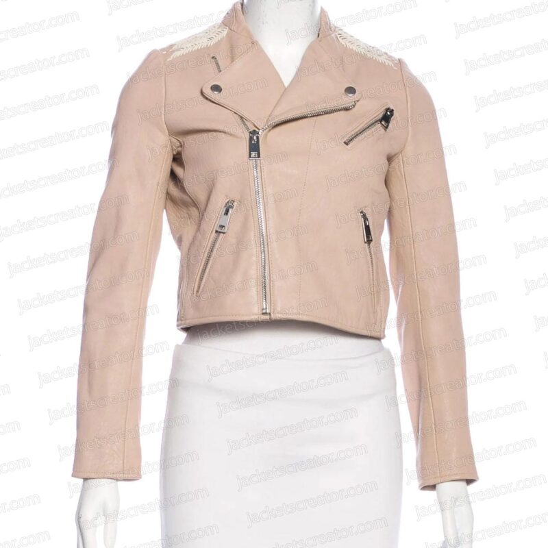 Pretty Little Liars S07 Lucy Hale Beige Leather Jacket