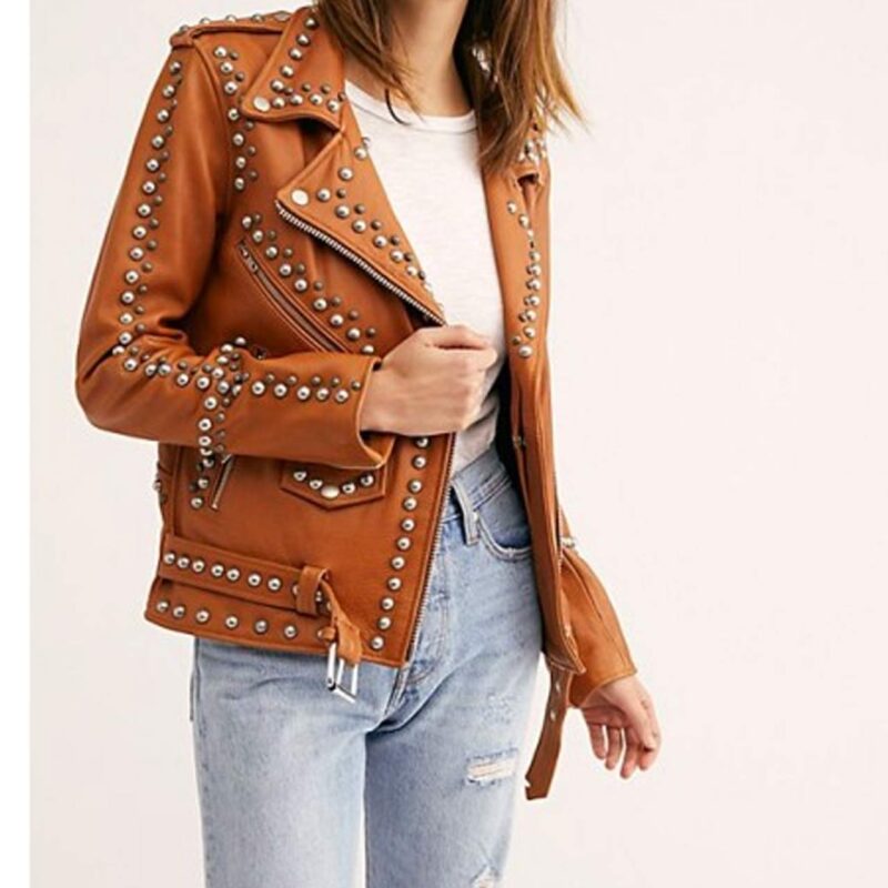 Pretty Little Liars S07 Lucy Hale Studded Brown Leather Jacket