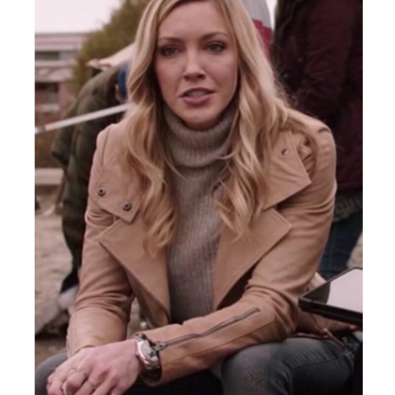 Arrow S04 Katie Cassidy Beige Leather Jacket