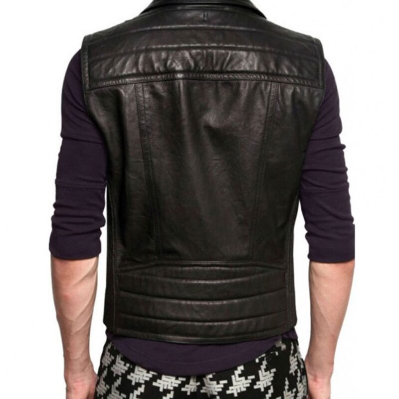 Men’s Asymmetrical Zipper Motorcycle Black Leather Vest