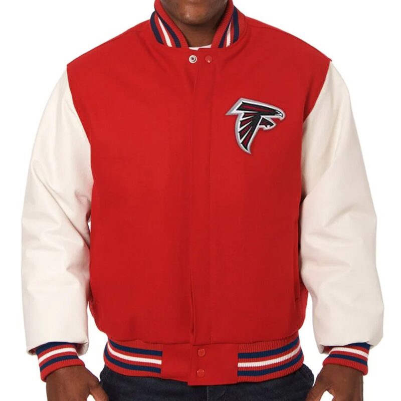 Atlanta Falcons Varsity Red and White Wool/Leather Jacket