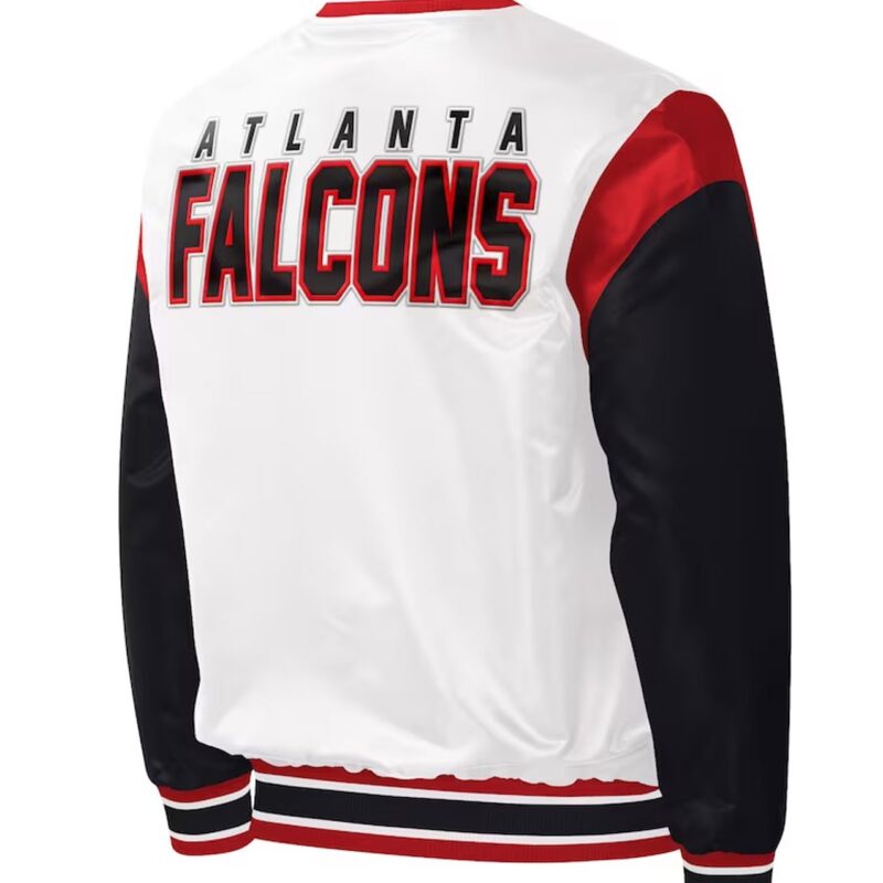 Atlanta Falcons Throwback Warm Up Pitch White Varsity Satin Jacket