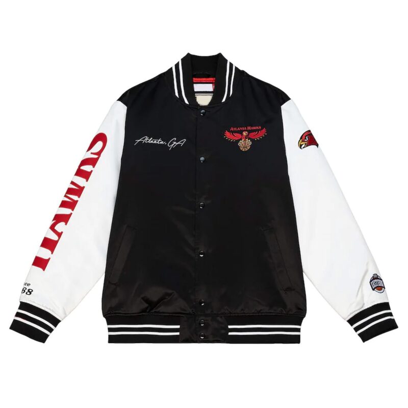 Team Origins Atlanta Hawks Black and White Satin Jacket