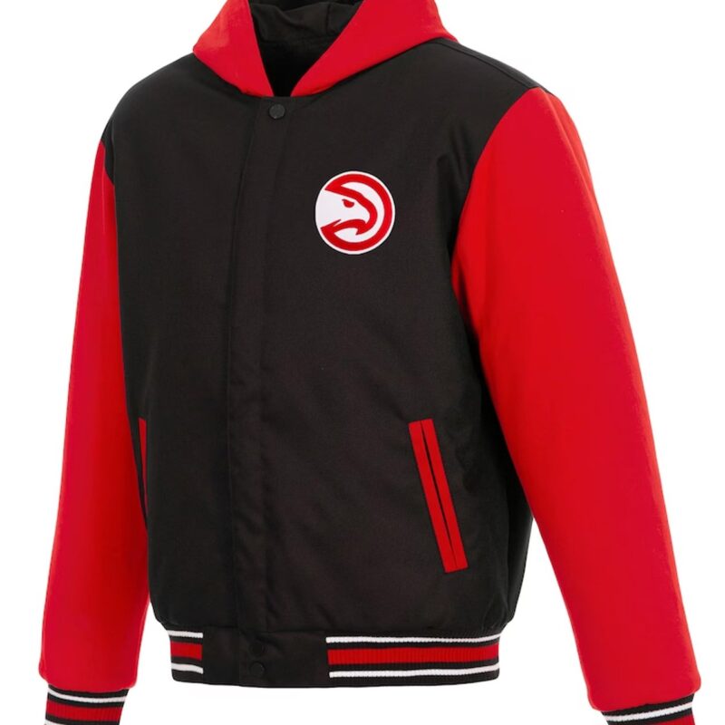 Atlanta Hawks Black and Red Varsity Hooded Jacket