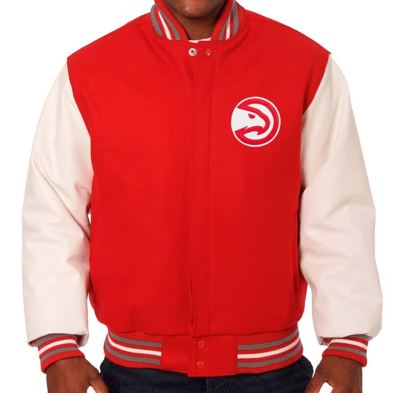 Atlanta Hawks Red and White Varsity Jacket