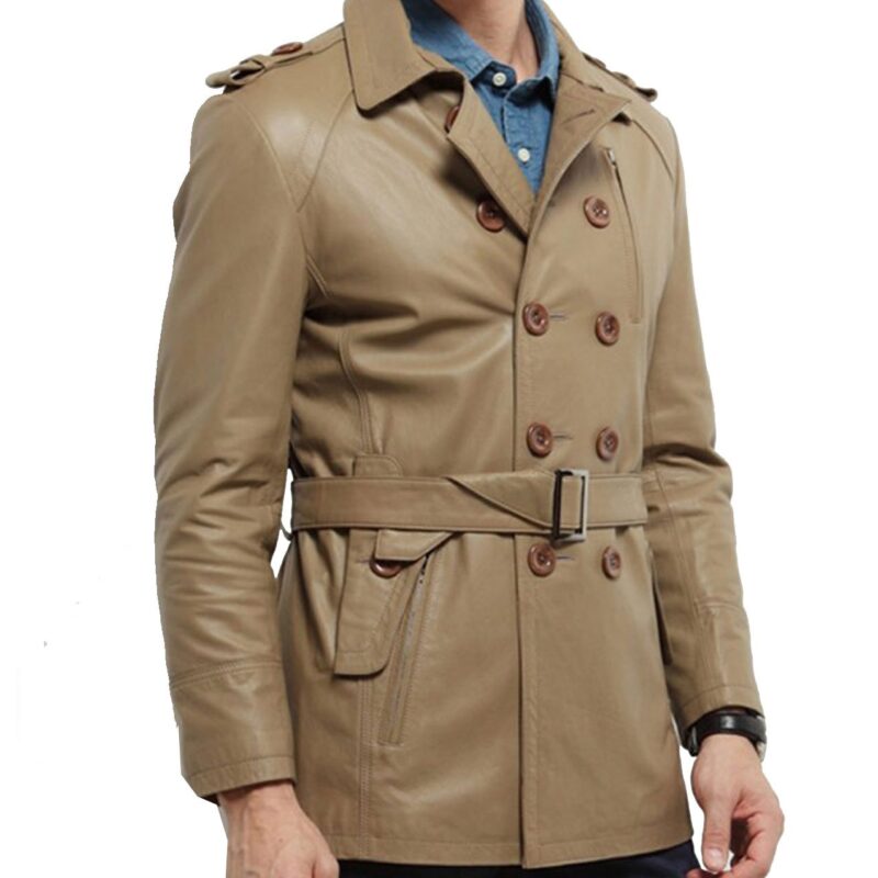 Men’s Belted Leather Peacoat