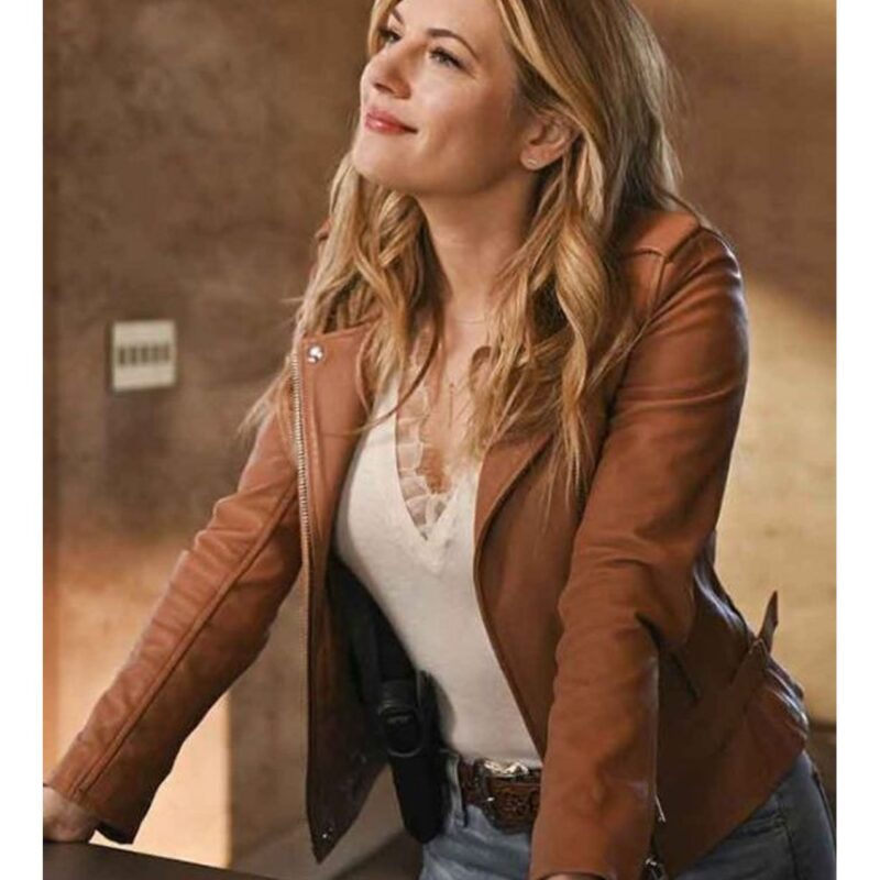 Big Sky S03 Katheryn Winnick Brown Leather Biker Jacket