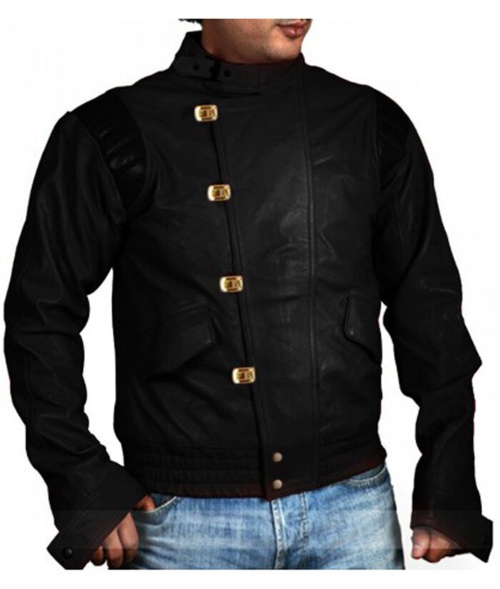 Kaneda Akira Shotaro Motorcycle Black Leather Jacket - Front View