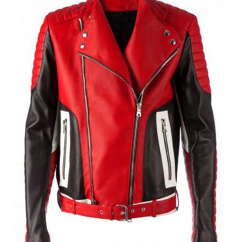 Men’s Asymmetrical Padded Motorcycle Black and Red Jacket