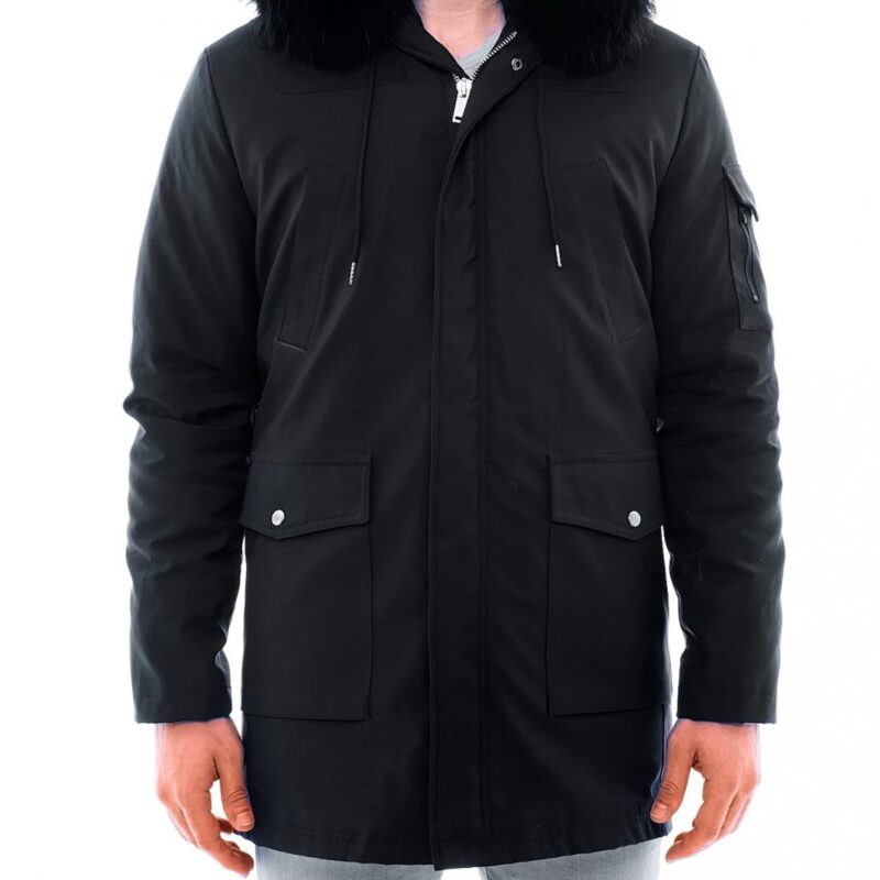 Men’s Admiral Black Fur Collar Hooded Coat