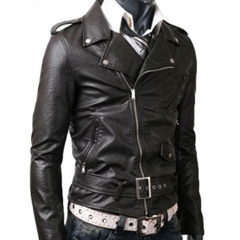 Men’s Slim Fit Asymmetrical Black Leather Jacket