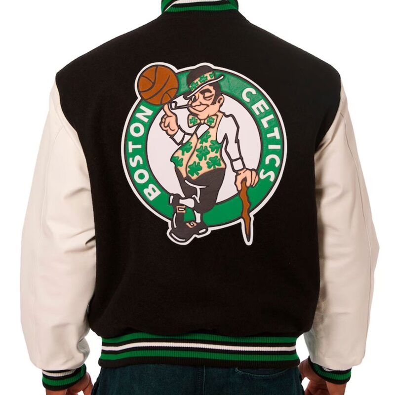 Black/White Boston Celtics Varsity Wool and Leather Jacket