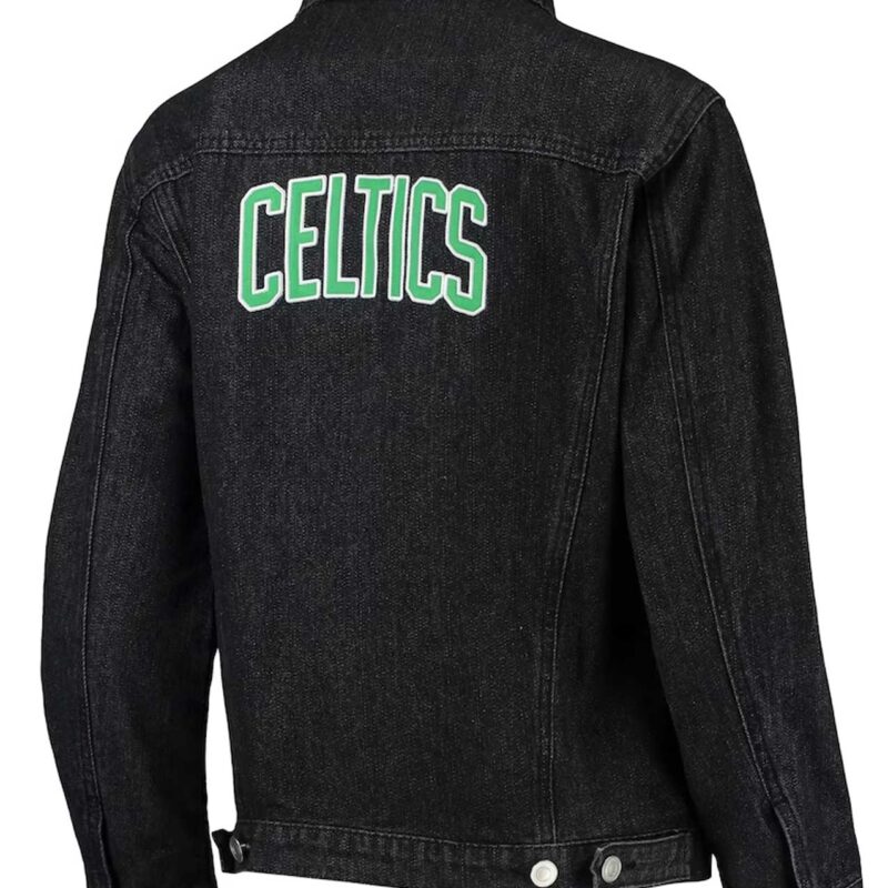 Boston Celtics Patch Black Denim Button-Up Jacket