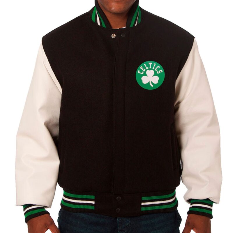 Black/White Boston Celtics Varsity Wool and Leather Jacket