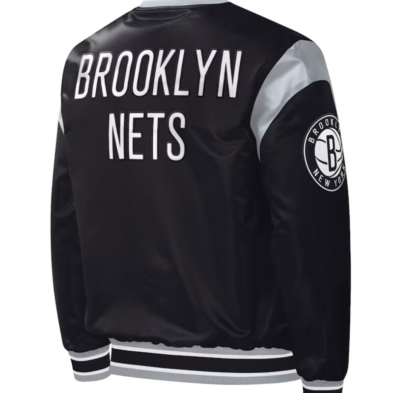 Brooklyn Nets Force Play Black Varsity Satin Jacket