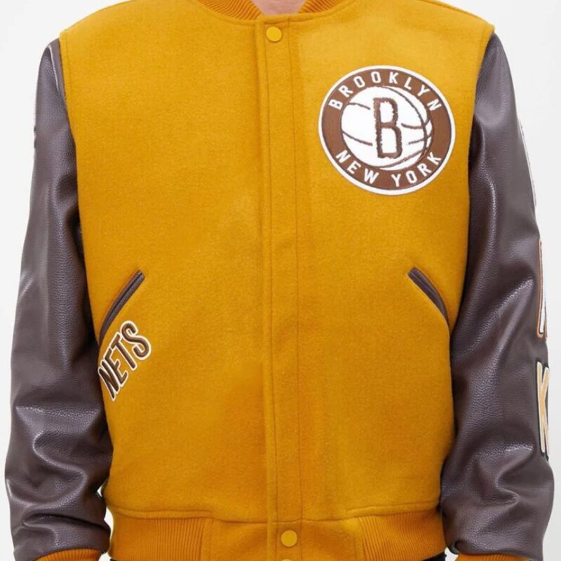 Brooklyn Nets Orange and Brown Varsity Jacket