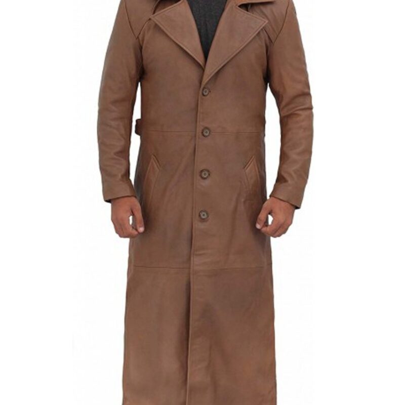 Men’s Full Length Brown Leather Coat