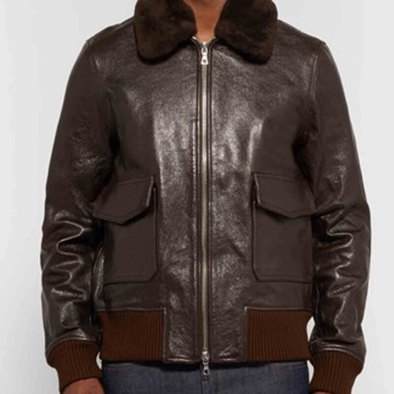 Men’s John Brown Leather Bomber Jacket with Fur Collar