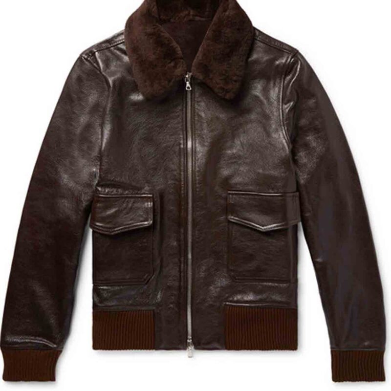 Men’s John Brown Leather Bomber Jacket with Fur Collar
