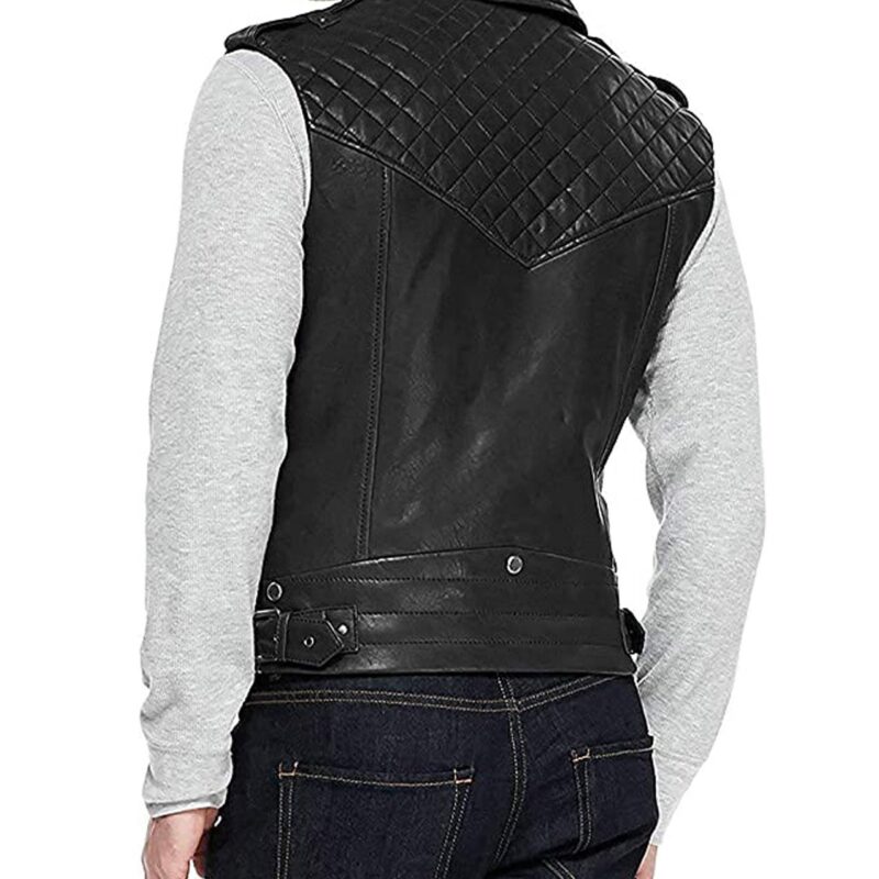 Men’s Cafe Racer Asymmetrical Black Leather Vest