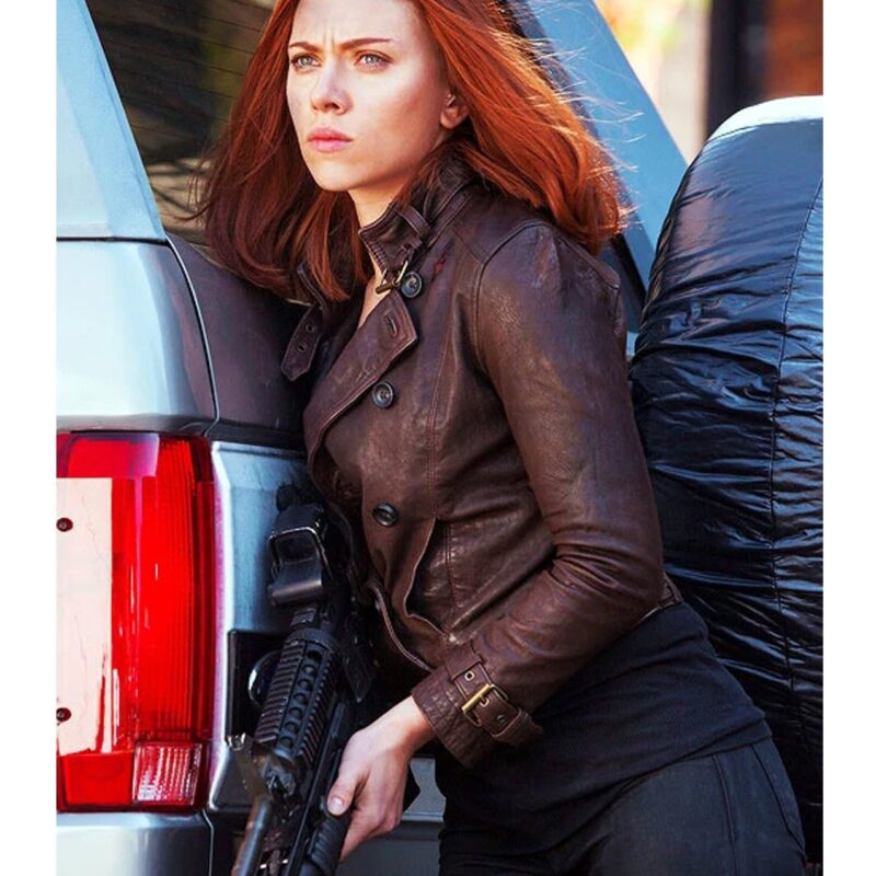 Captain America 2 Scarlett Johansson Brown Leather Jacket