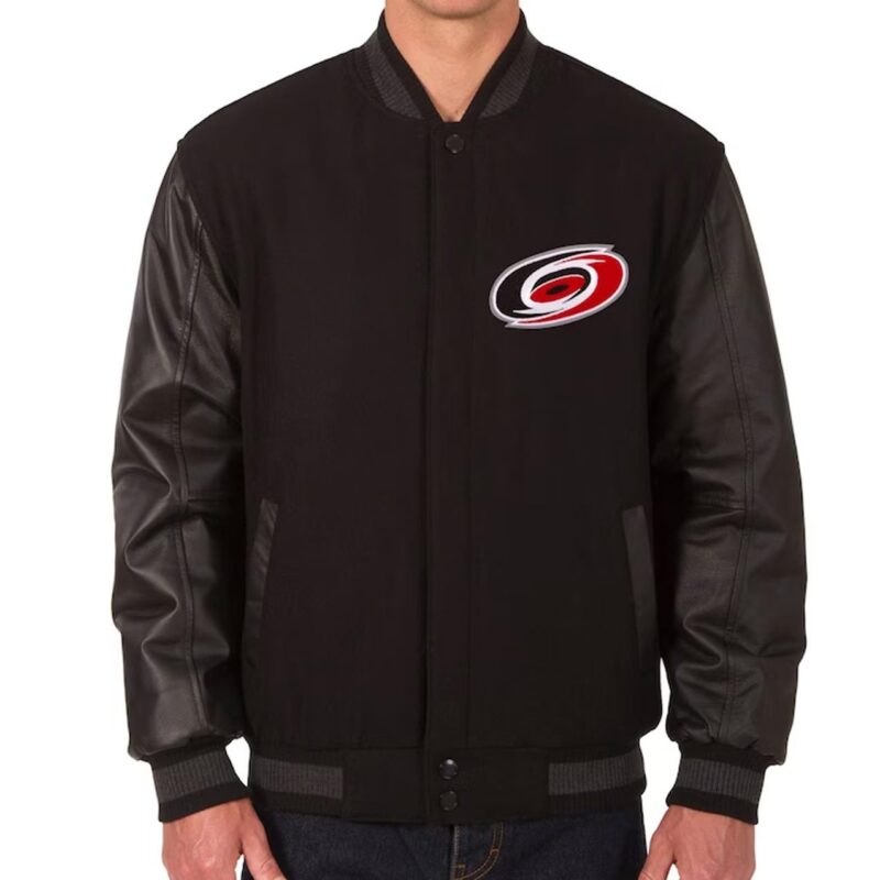 Carolina Hurricanes Varsity Black Wool & Leather Jacket