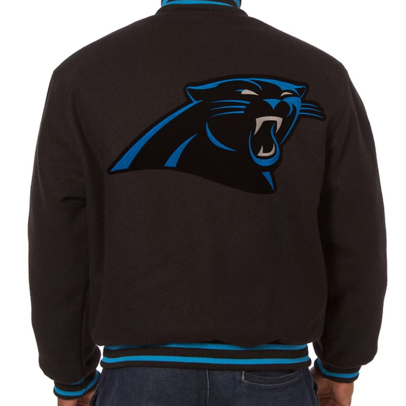 Carolina Panthers Embroidered Varsity Black Wool Jacket