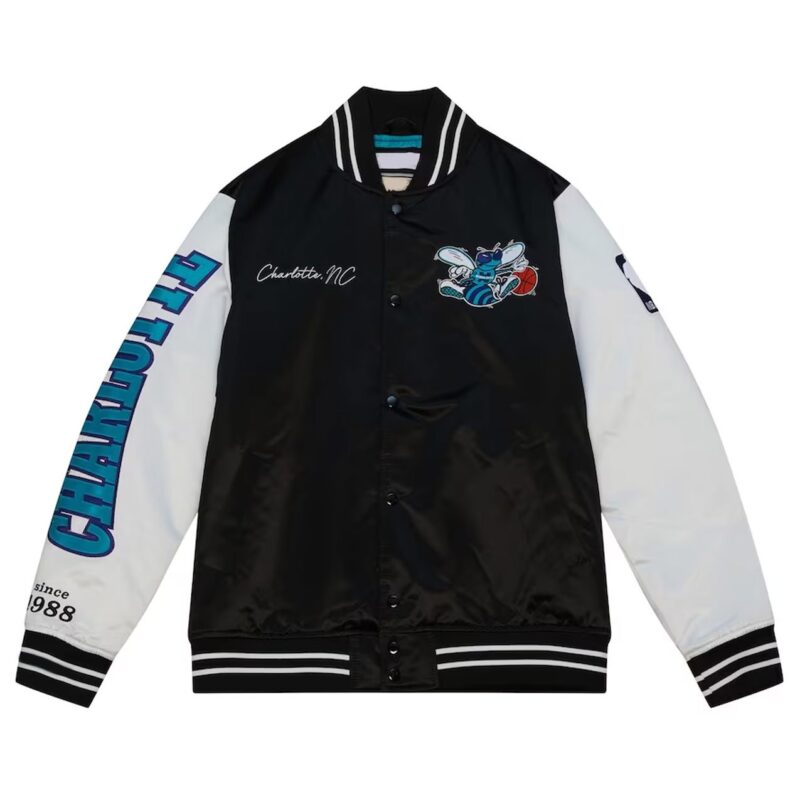 Team Origins Charlotte Hornets Black/White Varsity Satin Jacket