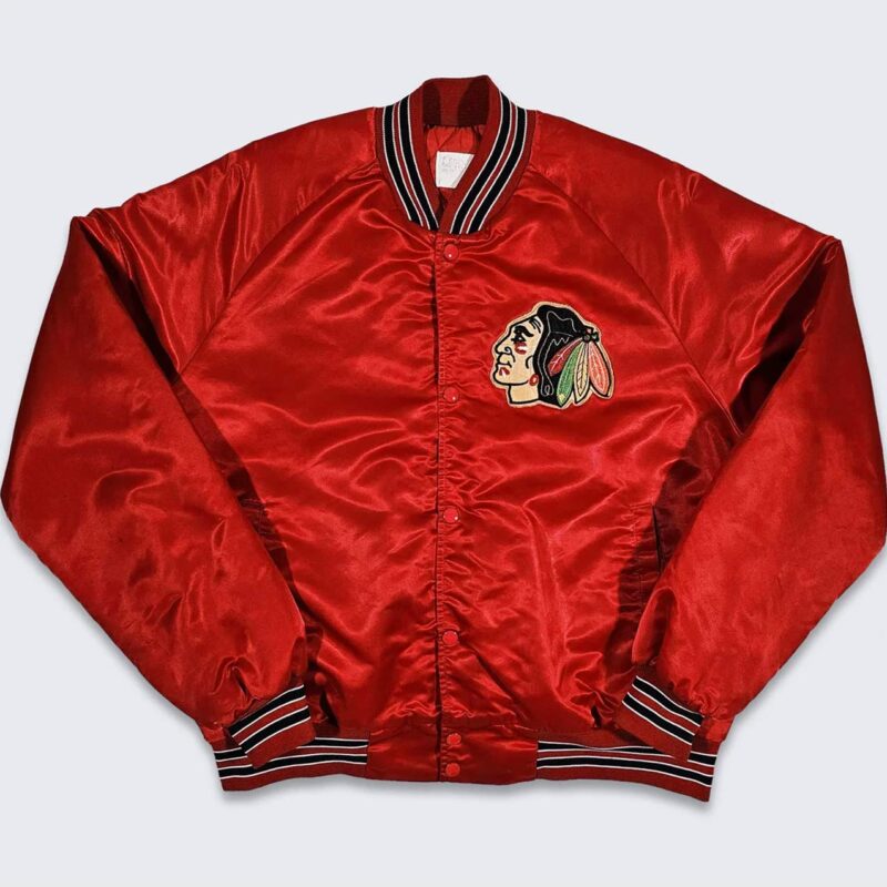 80’s Chicago Blackhawks Red Bomber Jacket