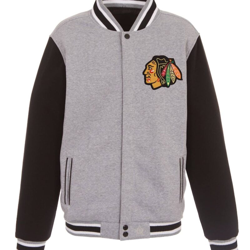 Chicago Blackhawks Gray and Black Varsity Wool Jacket