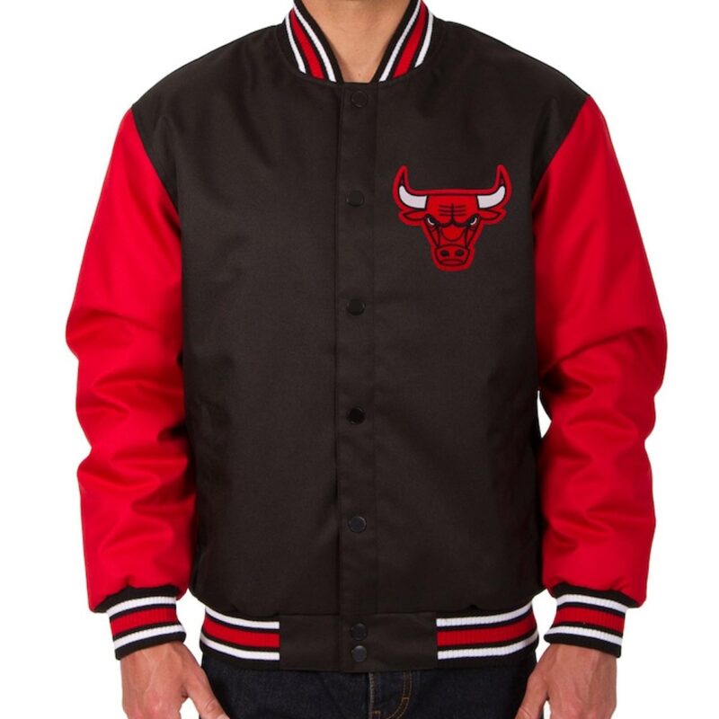 Chicago Bulls Poly Twill Black and Red Jacket