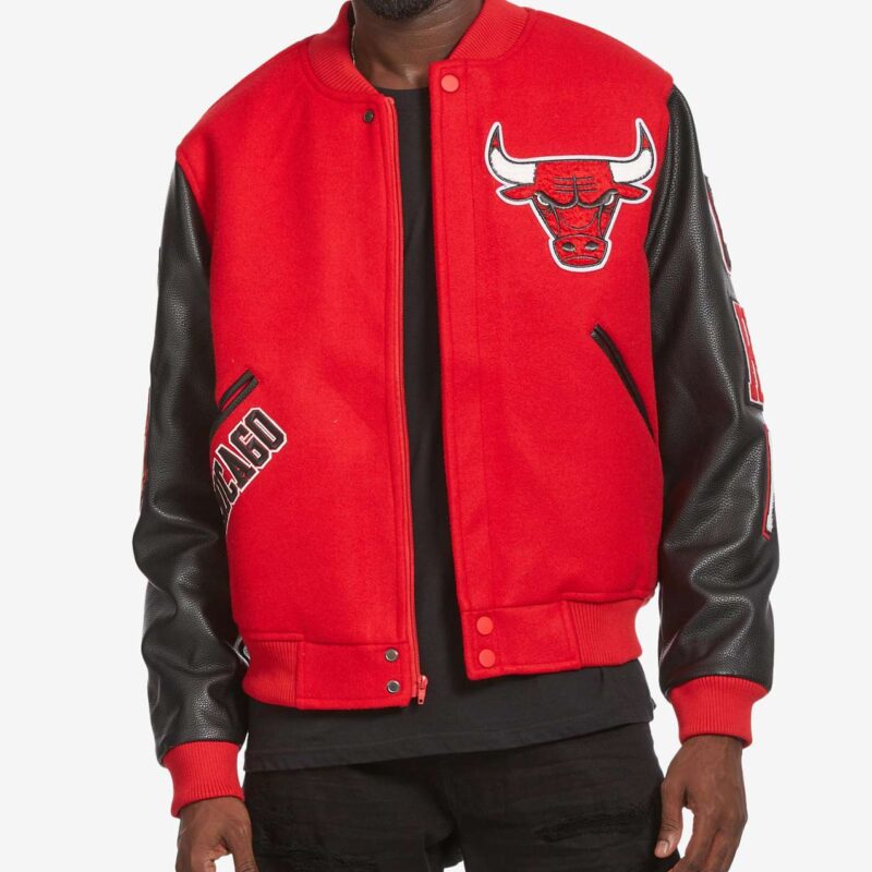 Chicago Bulls Red and Black Varsity Jacket