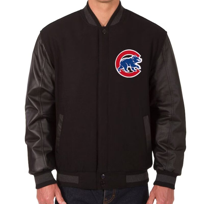 Chicago Cubs Varsity Black Wool and Leather Jacket
