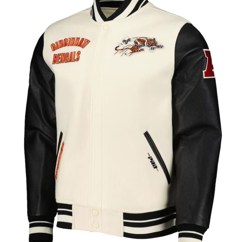 Retro Classic Cincinnati Bengals Cream and Black Varsity Jacket