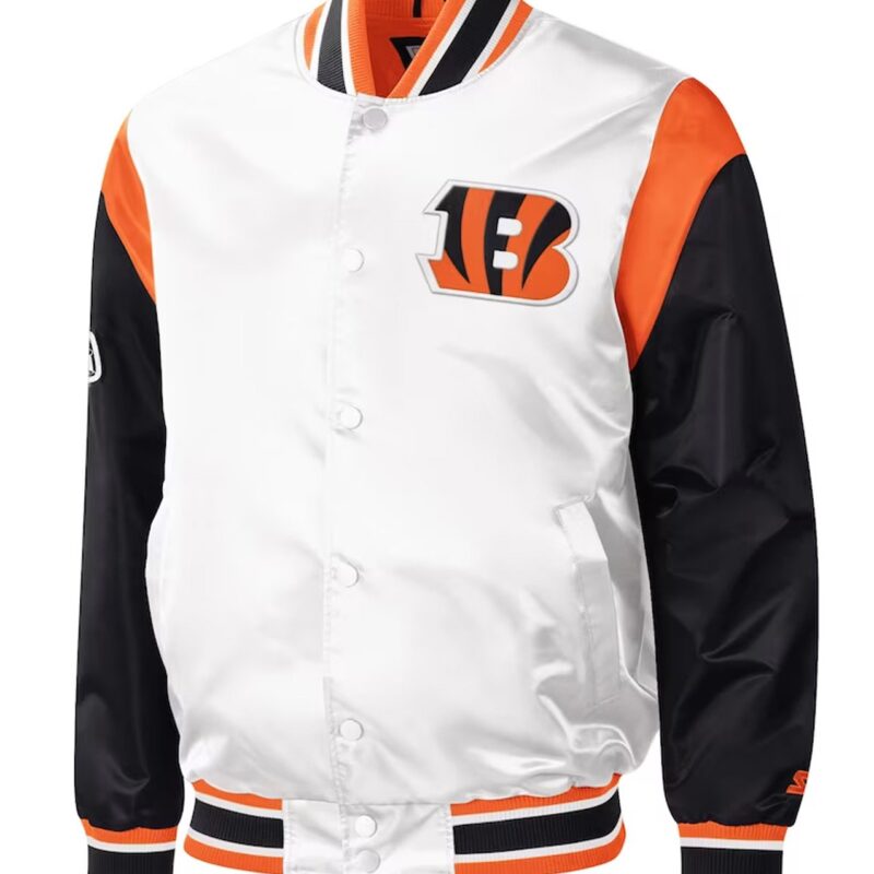 Throwback Warm Up Pitch Cincinnati Bengals Varsity Satin Jacket