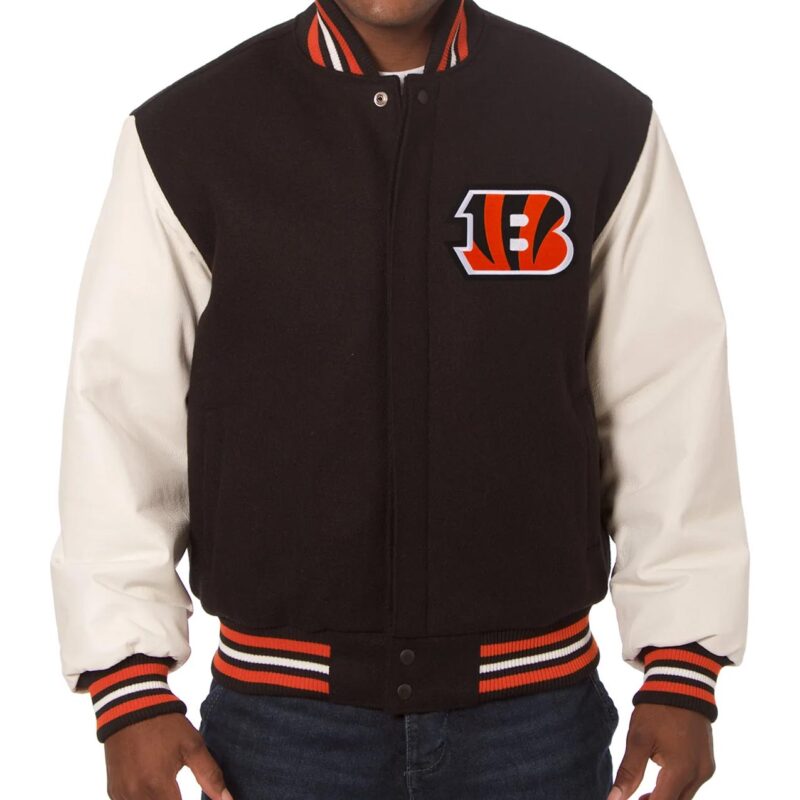 Cincinnati Bengals Black and White Two-Tone Varsity Jacket