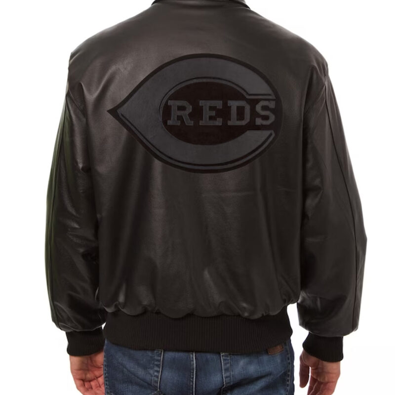 Cincinnati Reds Black Tonal Leather Jacket