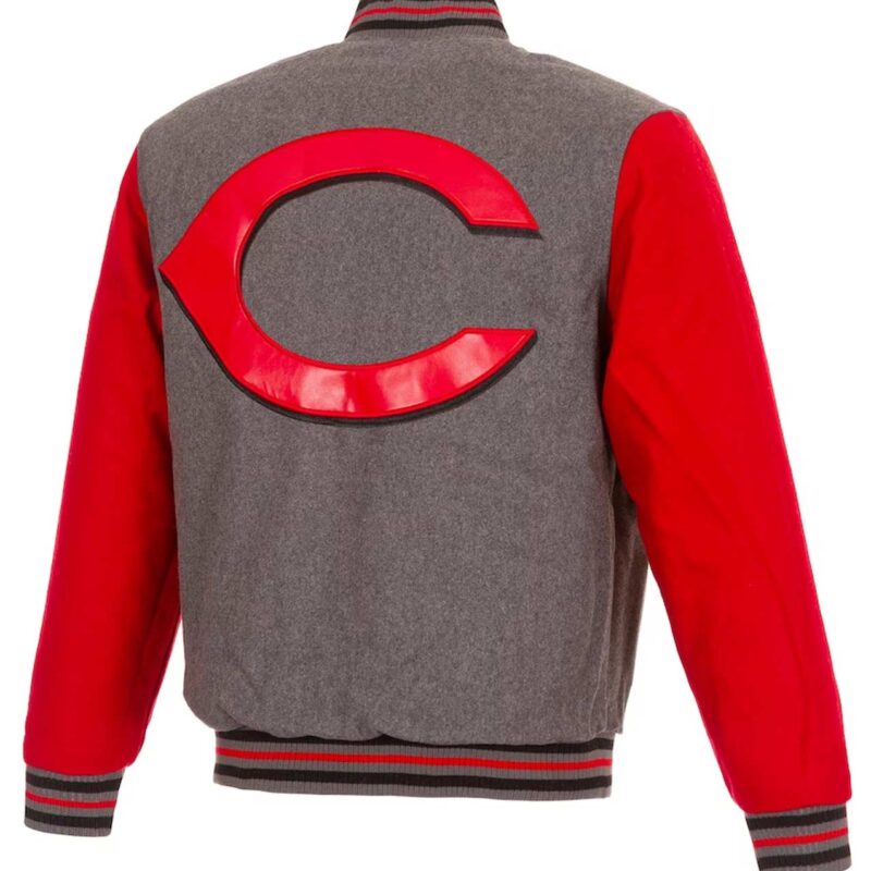 Cincinnati Reds Gray and Red Varsity Wool Jacket