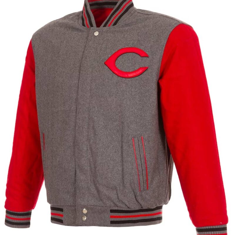 Cincinnati Reds Gray and Red Varsity Wool Jacket