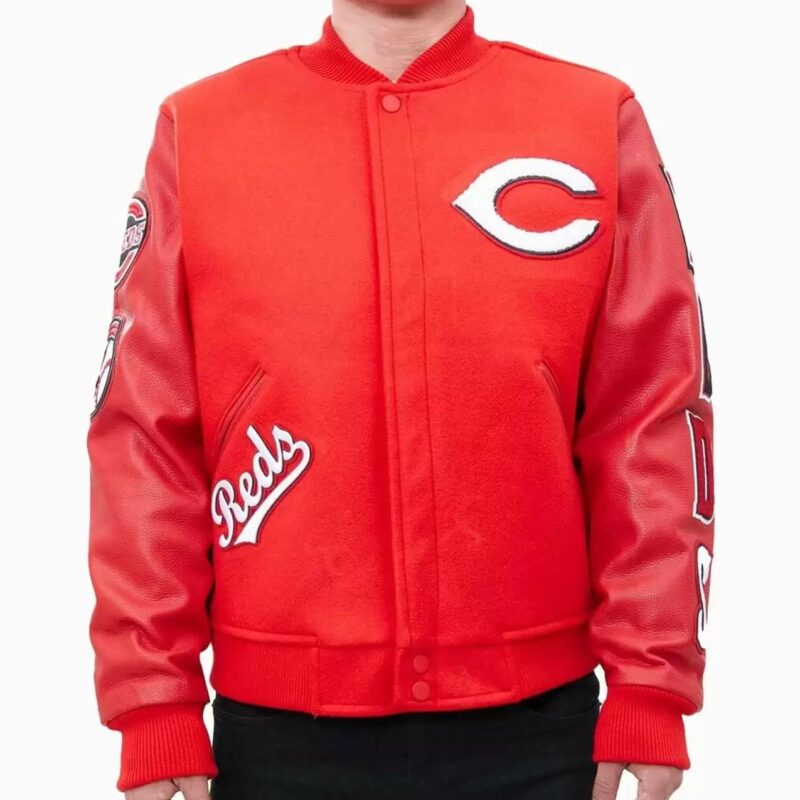 Cincinnati Reds Letterman Red Wool/Leather Jacket