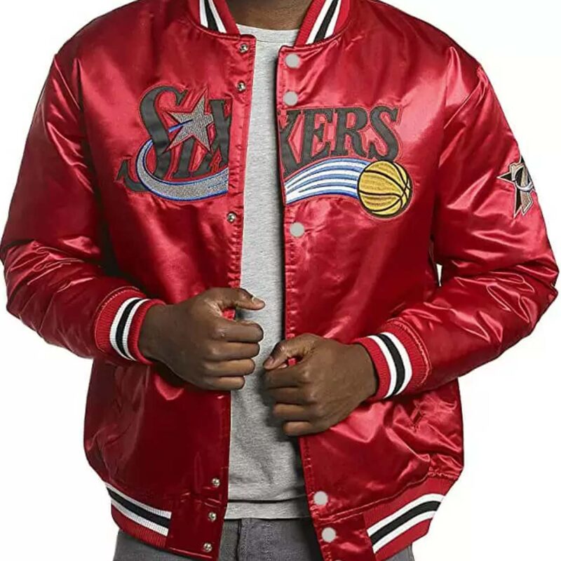 Philadelphia 76ers College Red Satin Jacket