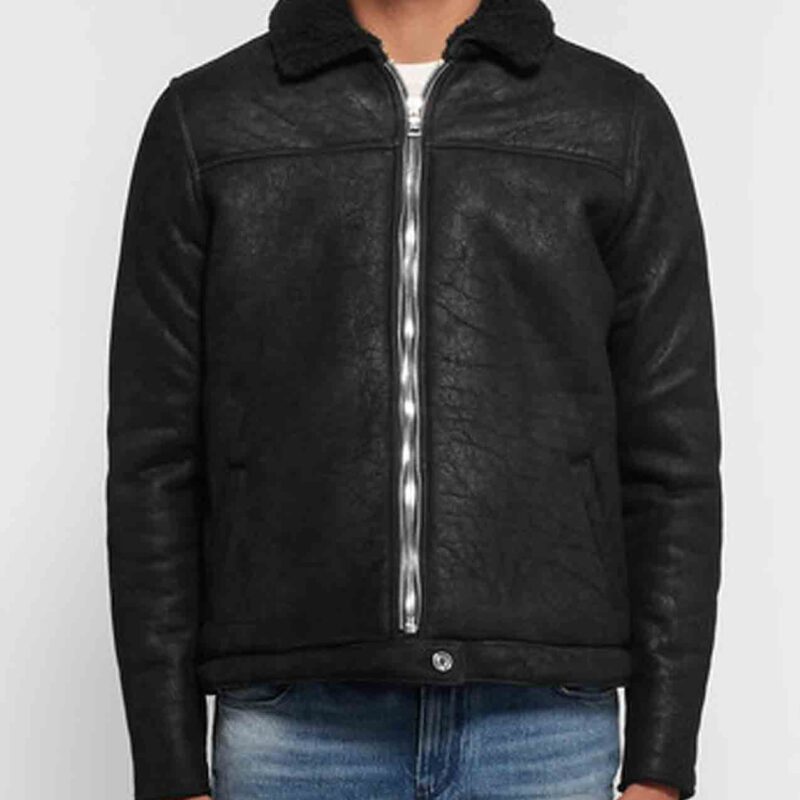 Men’s Winter Wear Cow Black Leather Shearling Jacket
