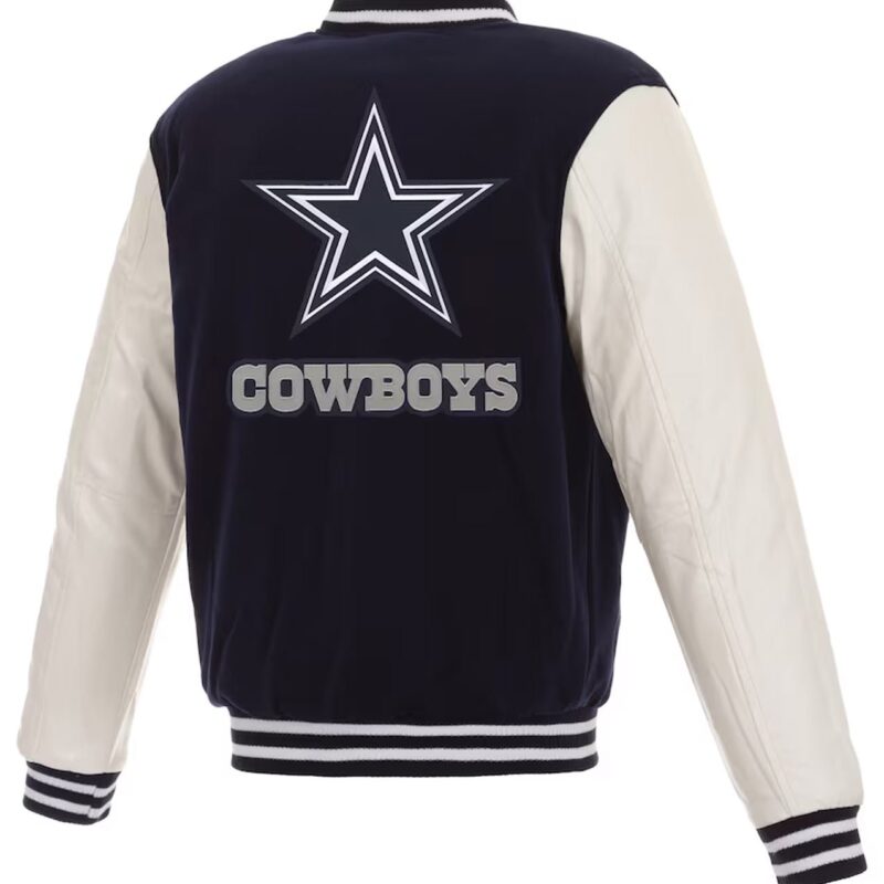 Dallas Cowboys Navy Blue and White Varsity Jacket