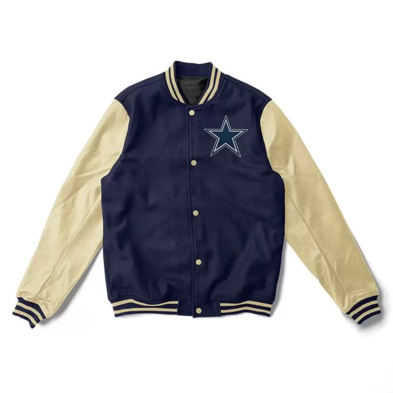 Dallas Cowboys Varsity Cream and Navy Blue Jacket