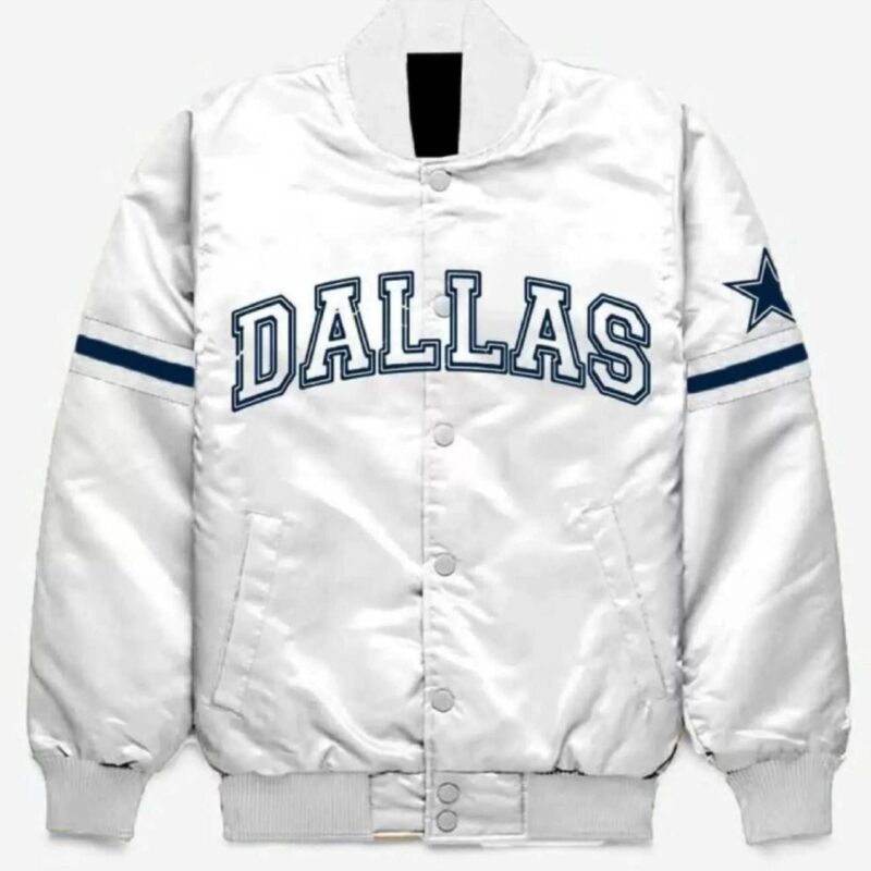 White Dallas Cowboys Bomber Satin Jacket